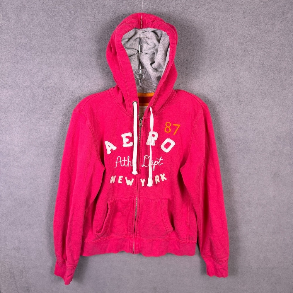 Y2K Aeropostale Womens Hoodie Size XL Red Full Zip Sweatshirt Skate Grunge
